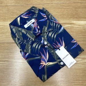 Mens Casual Button Down Shirt Jack & Jones Hawaiian Floral Tropical NWT Size L